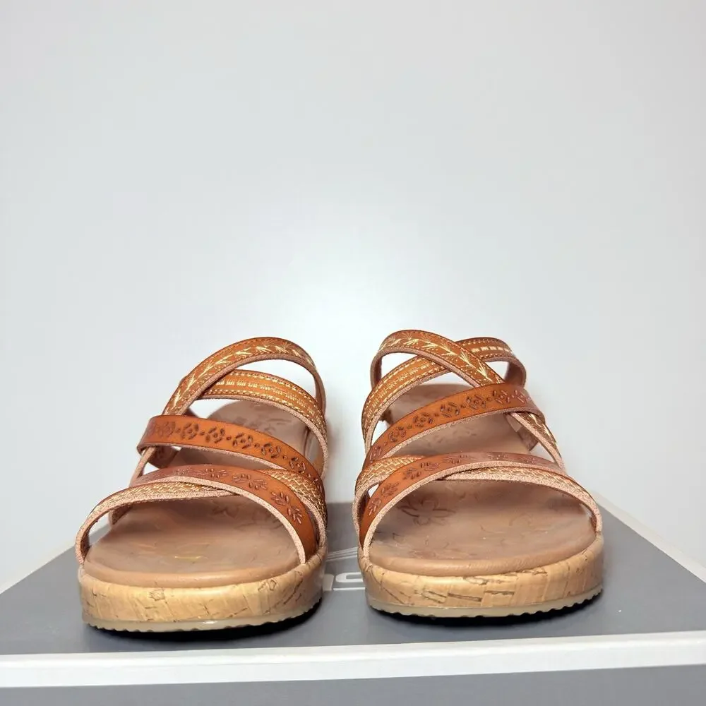 Skechers Beverlee Tiger Posse Womens Size 6.5 Wedge Slide Sandals Leather Heels